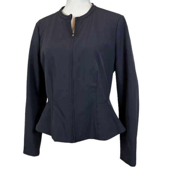 Rebecca Taylor Ava Peplum Jacket Zipper Front Scuba Black Size 14 - Picture 2 of 13
